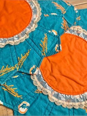 Vintage 1980s Miami Dolphins 2 Fabric Table Placemats Old NFL Logo Teal Orange